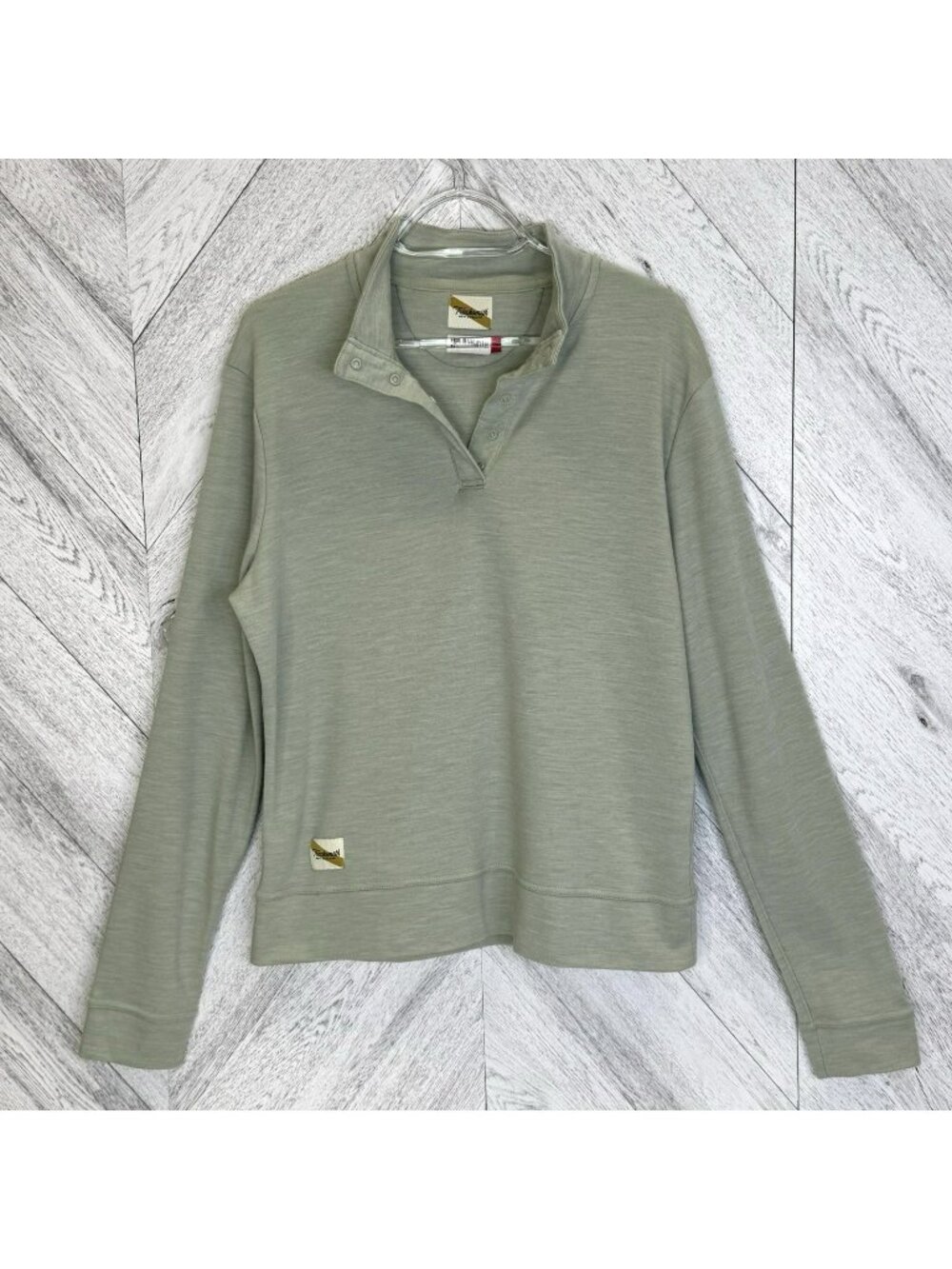 Tracksmith Downeaster 1/4 Snap Pullover Womens Large Merino Blend Desert Sage